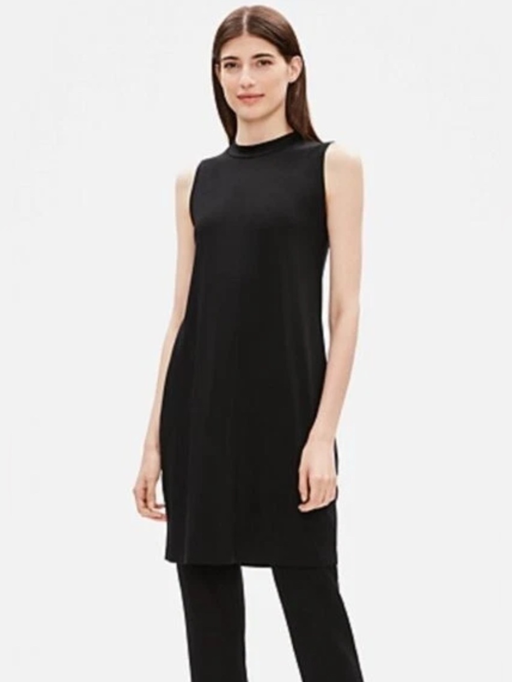 NWT Eileen Fisher TENCEL JERSEY MOCK NECK BLACK DRESS 3X Orig. $198 FORMAL